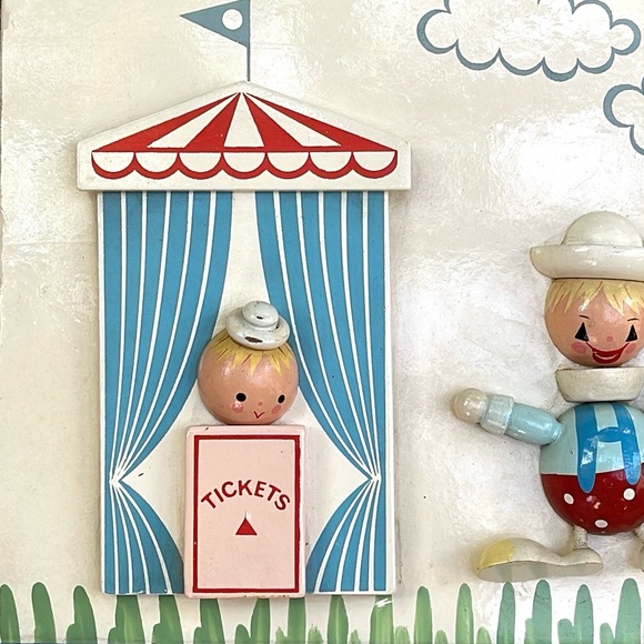 Vintage IRMI Wooden Circus Wall Plaque :: Hand-Painted Nursery Decor :: Blue - Picture 2 of 14